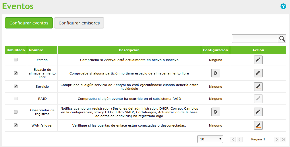 Configurar eventos