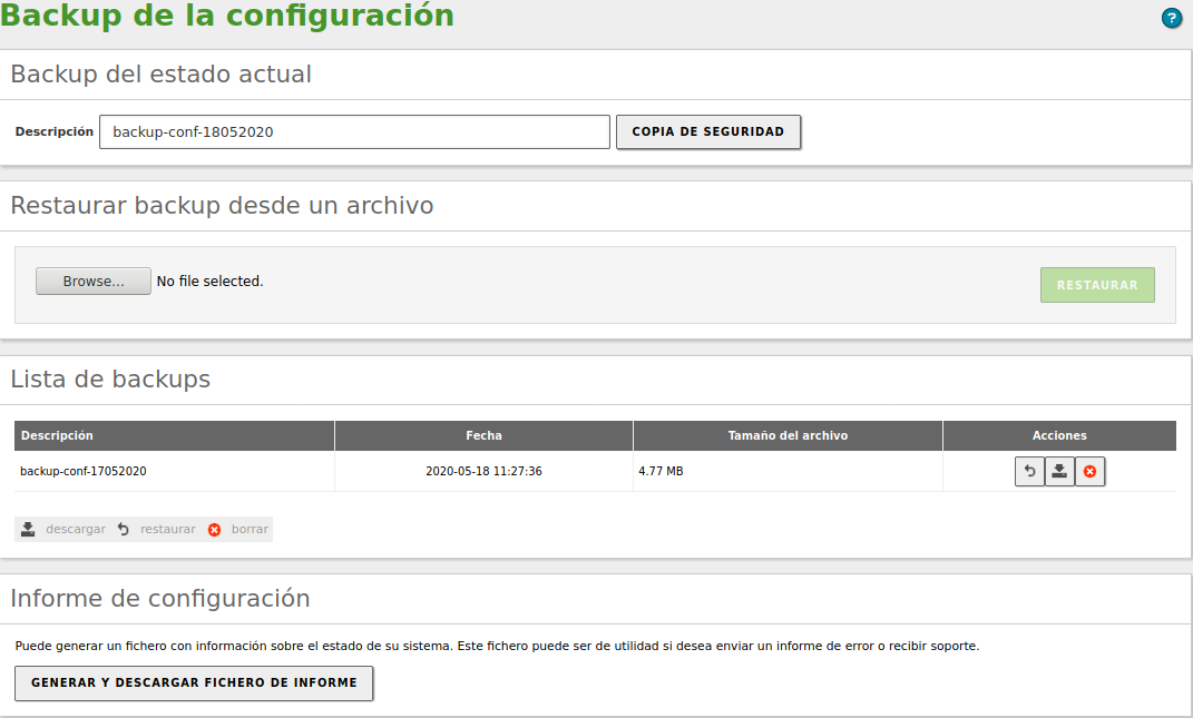 Realizar una copia de seguridad de la configuración
