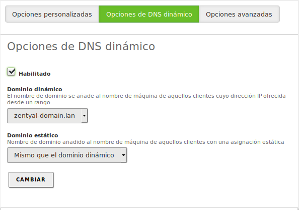 Configuración de actualizaciones DNS dinámicas