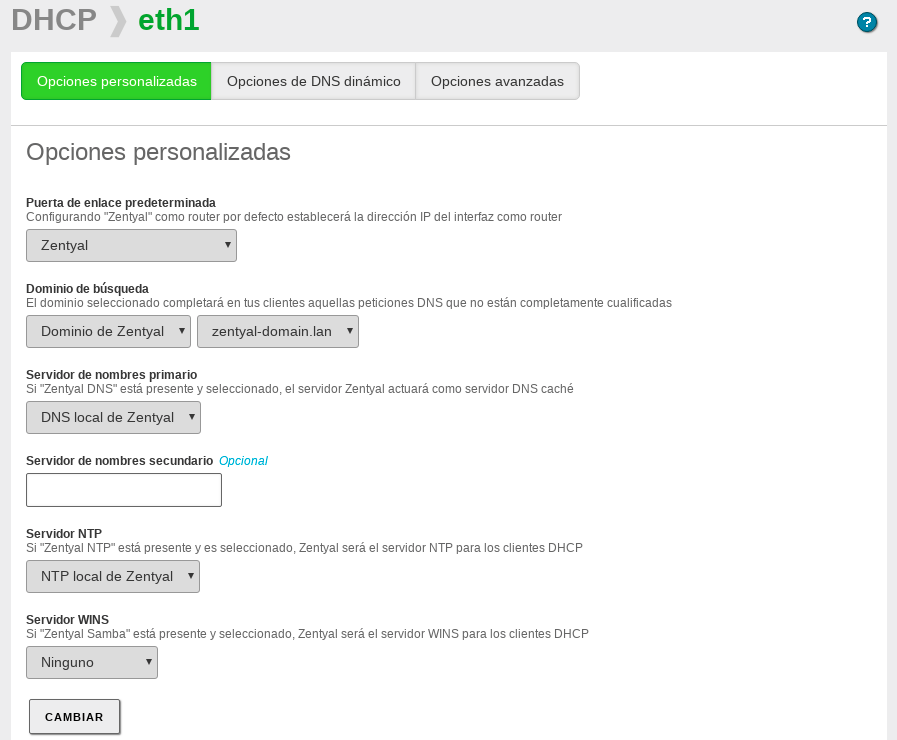 Configuración del servicio DHCP