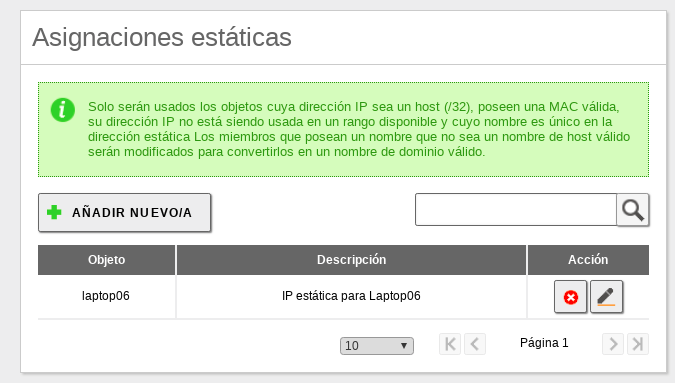 Configuración de una asignación estática