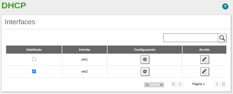 Interfaces sobre las que podemos servir DHCP