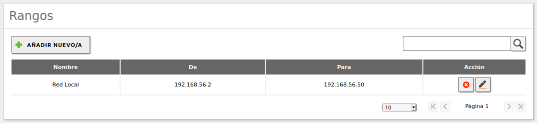 Configuración de un rango de red para el DHCP
