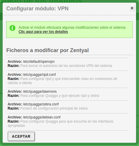 Confirmación para habilitar un módulo