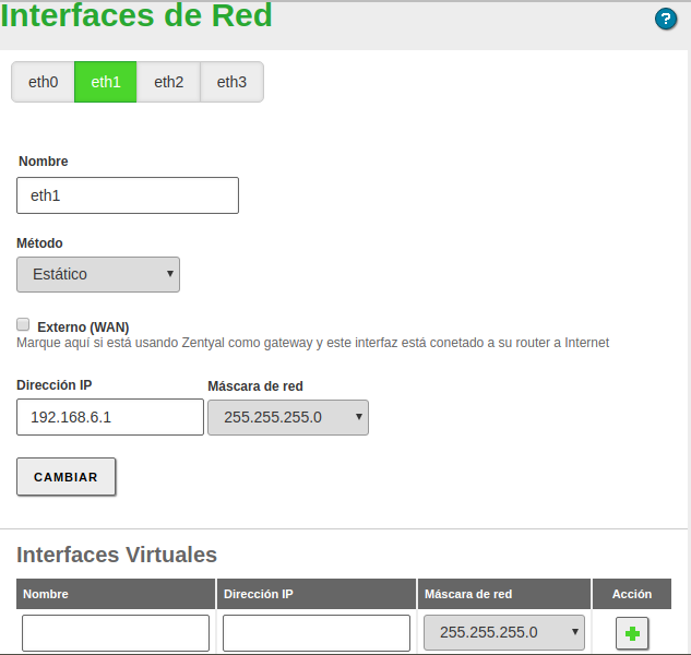Configuración estática de la interfaz de red