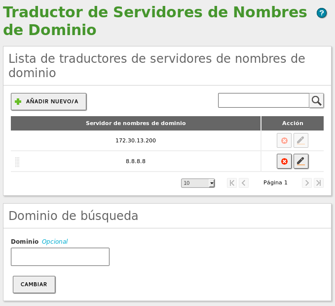 Configuración de los servidores DNS