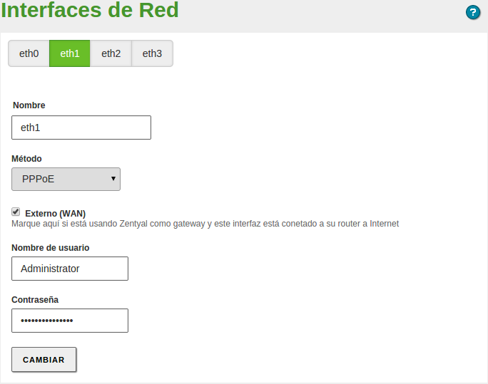 Configuración PPPoE de la interfaz de red