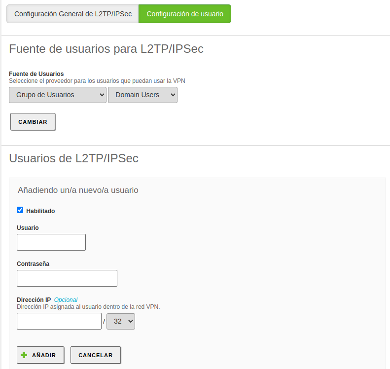Fuente de usuarios para L2TP/IPsec