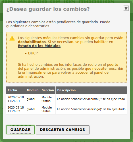 Registros al guardar cambios