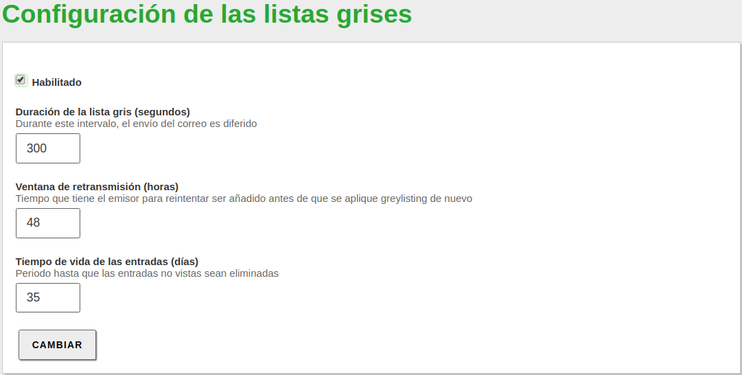 Configuración de las listas grises