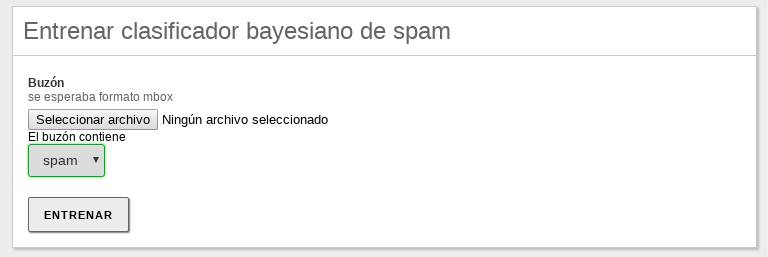 Configuración del clasificador bayesiano