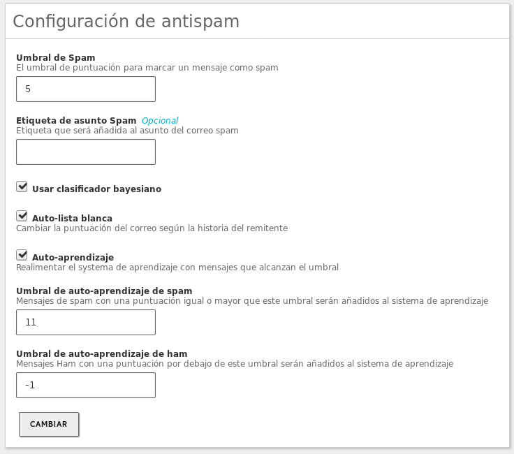 Configuración de antispam