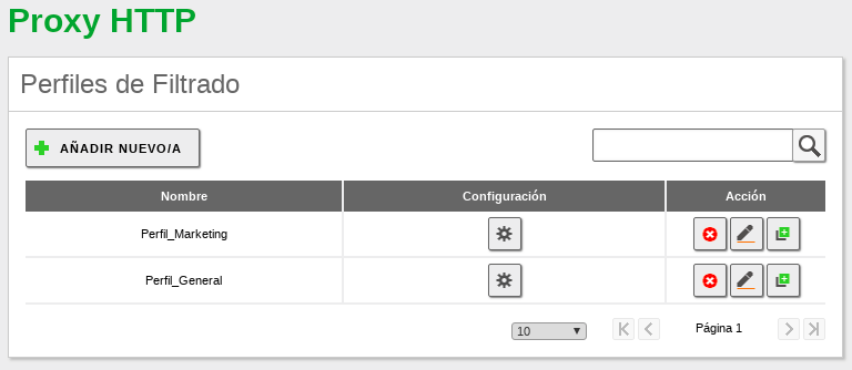 Perfiles de filtrado disponibles para las reglas de acceso
