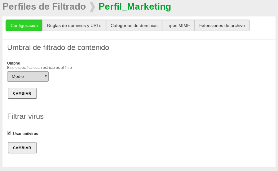 Configuración general de un perfil