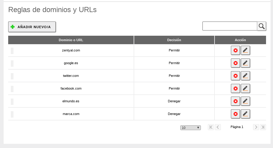 Dominios y URLs a permitir o bloquear