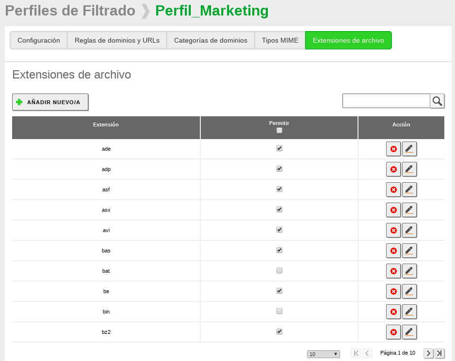Denegando los ficheros con extension 'bat' y 'bin'.