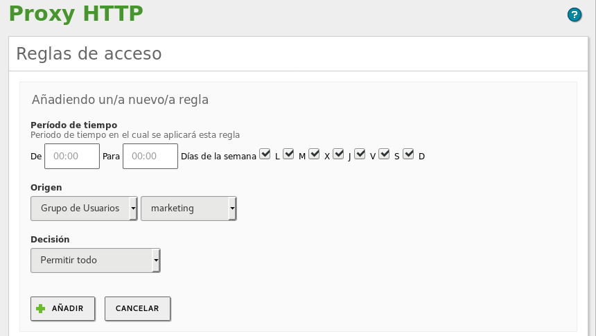Nueva regla de acceso al proxy