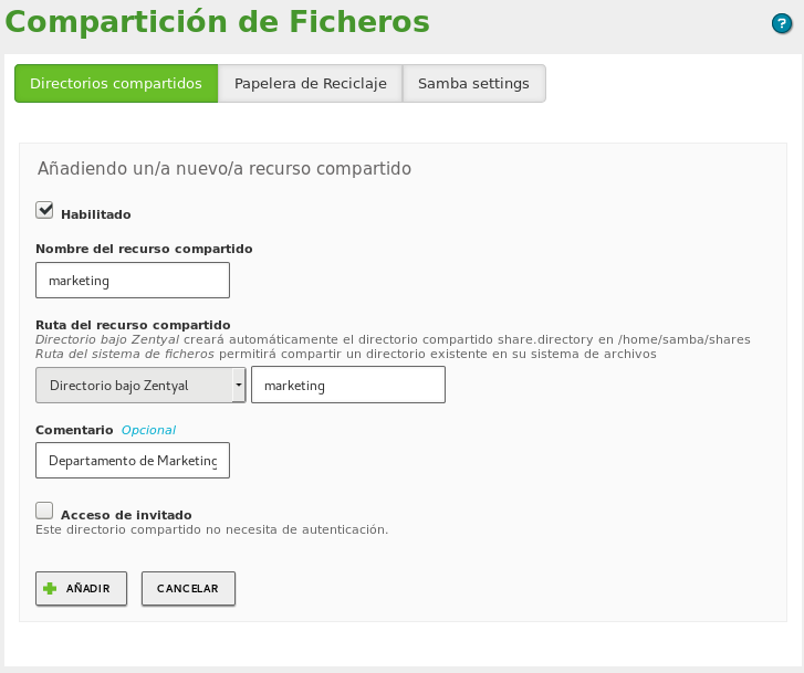Añadiendo un directorio compartido