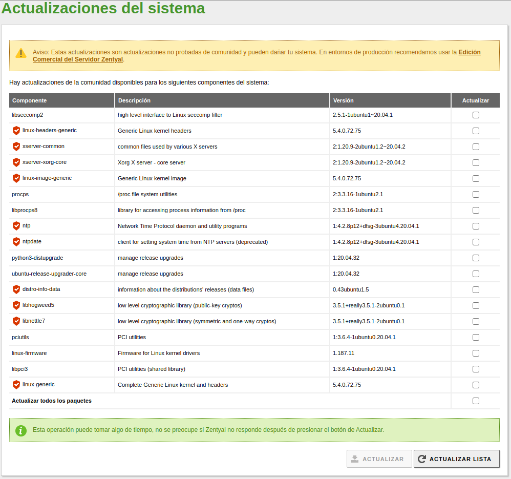Actualizaciones del sistema