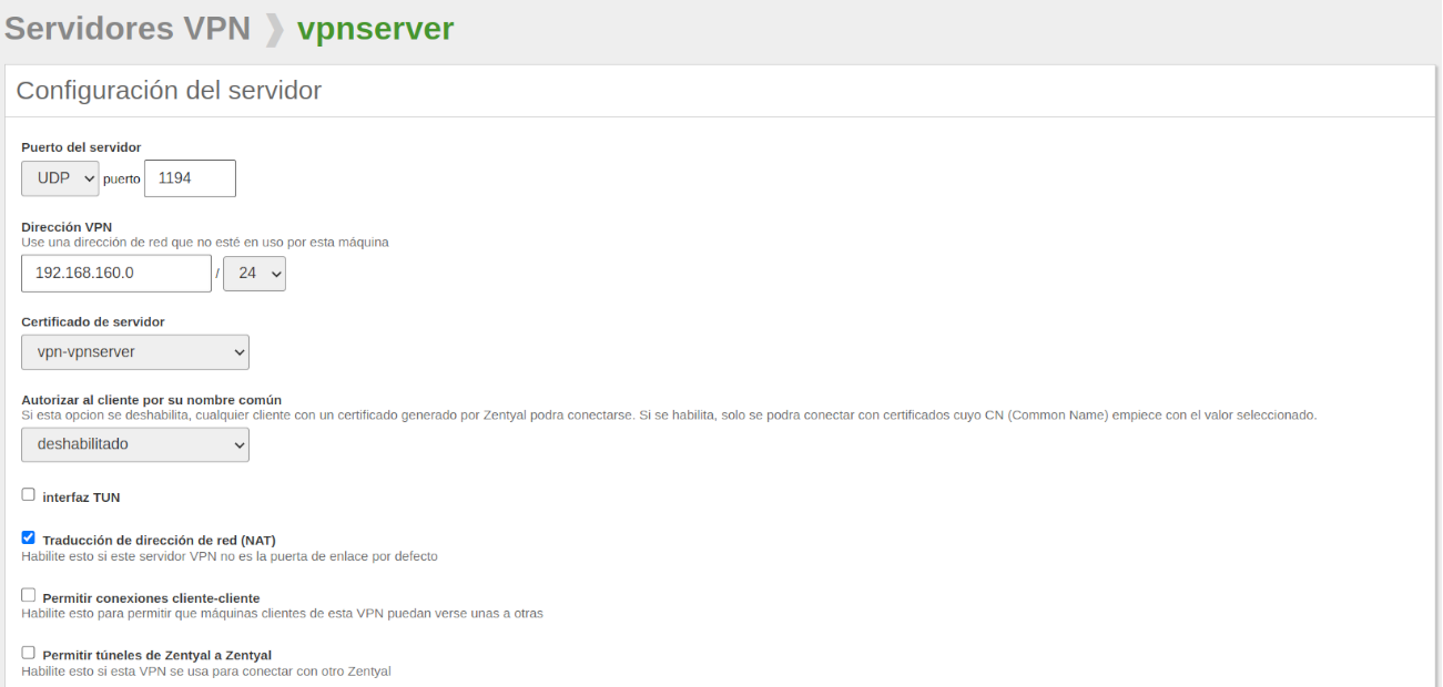 Configuración de servidor VPN