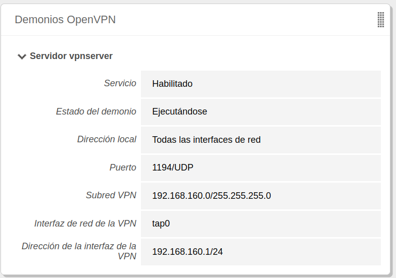 Widget del servidor VPN