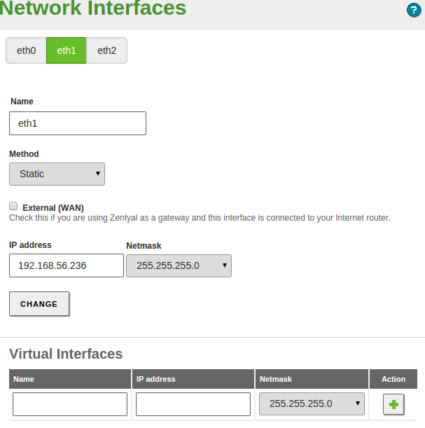 Static configuration of the network interface