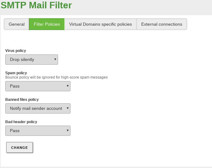 SMTP filter policies