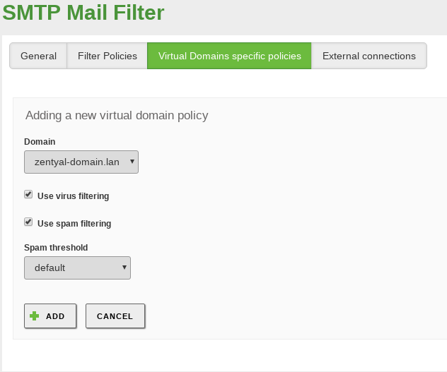 Filtering parameters of a virtual mail domain