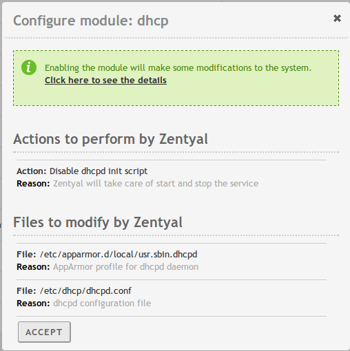 Confirmation to enable a module