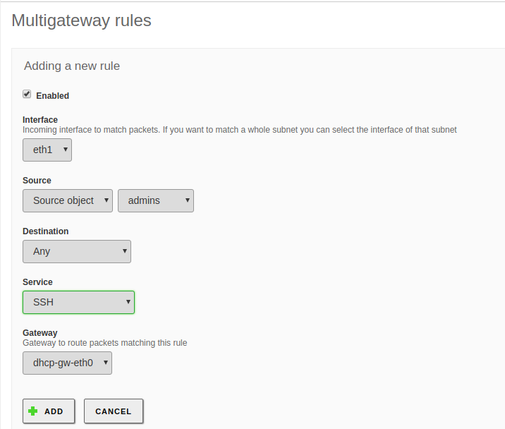 Gateway selection rule