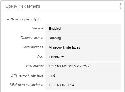 Widget of the VPN server