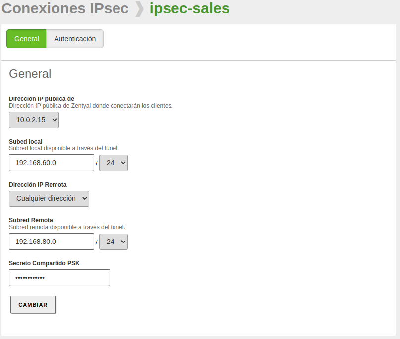 Configuración general de IPsec